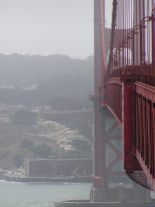 Looking towards Fort Point from on the Golden Gate Bridge