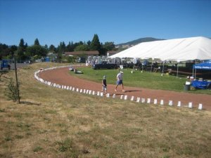 Luminarias set up around the track