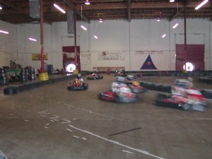 Kart racing into the first turn