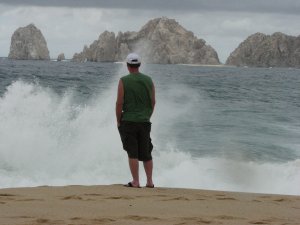 Rob at the stormy beach in Cabo San Lucas