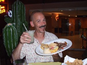 Bob with his eats at the hotel restaurant