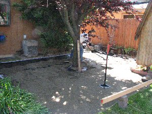 Laid landscaping fabric and sand