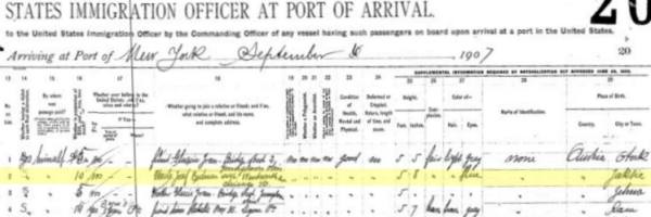 Alois Kuba's passenger manifest (page 2) from the 'Mexico'