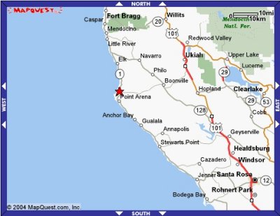 Map of Manchester, Boonville and Healdsburg, CA. Courtesy of www.mapquest.com