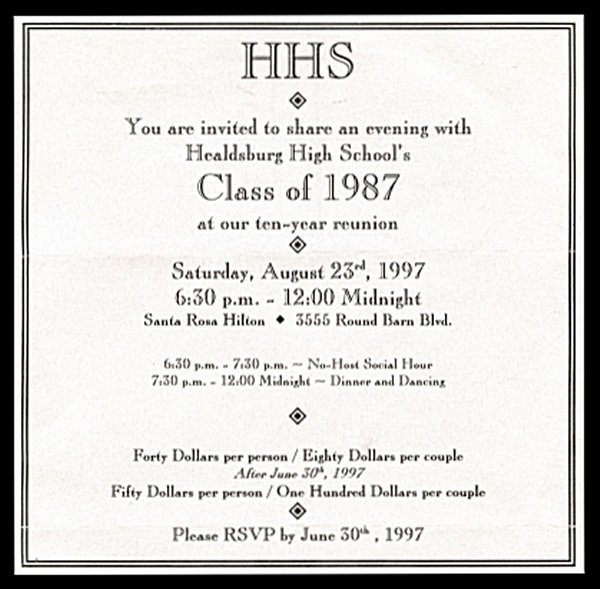 HHS Ten-Year Class Reunion invitation