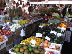 Fruit and vegetable vendor at Ali'i Drive farmer's market