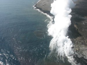 Lava entering the ocean