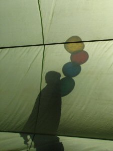 Looking from inside out of the canvas of a hot air balloon