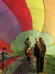 Looking from inside out of the canvas of a hot air balloon