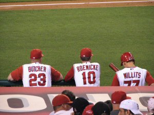 Angels palyers in the dugout