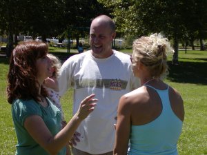 Kathy, Ashley, and Matt Berry visiting with Jill