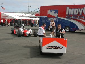 Team Penske's Marlboro car being towed