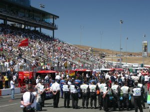 Teams lined up for 'The Star-Spangled Banner'