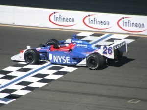 Marco Andretti crossing the start/finish line