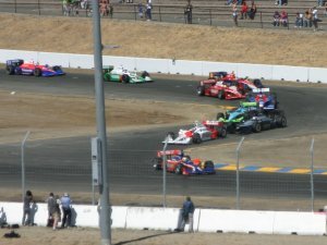 Indy cars weaving through the chicane