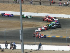 Indy cars weaving through the chicane