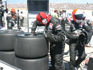 Crew checking tire pressures