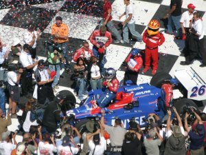 Celebration confetti in victory lane